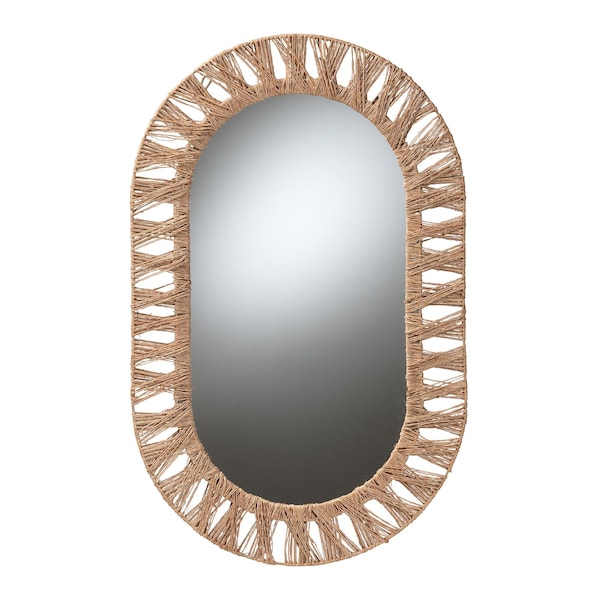 Bali & Pari Geona Modern Bohemian Metal and Natural Brown Seagrass Accent Wall Mirror 240-13465-ZORO - main